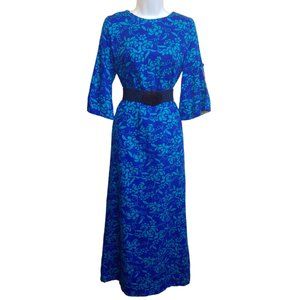 Vintage Tohki Hawaii Blue Floral Maxi Dress Sz 12